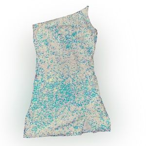 White Iridescent One Shoulder Dress